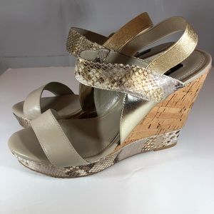 White House Black Market Greta Snake Wedges